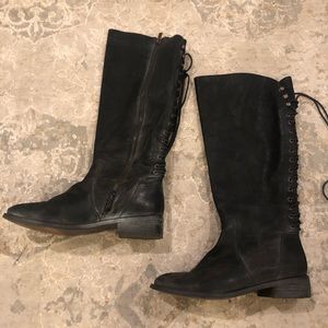 JOIE LACE UP TALL BLACK RIDING BOOTS